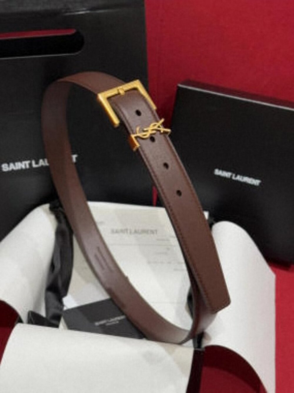 Yves Saint Laurent Brown Belt with Gold Accent